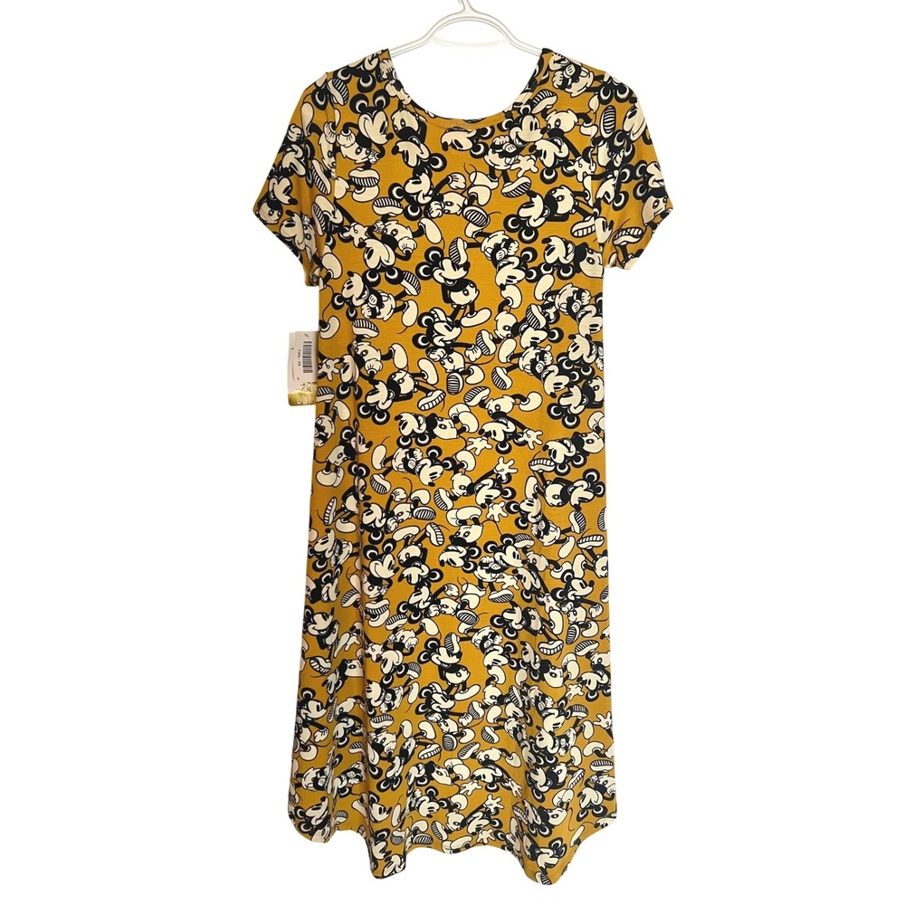 LuLaRoe Disney Mickey Mouse T-Shirt Dress Mustard Yellow XS Short Sleeve Pocket